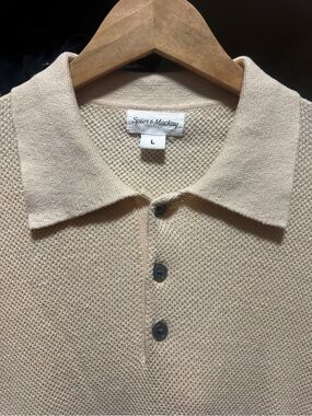 Spier & Mackay Cream Linen-Cotton Mesh Polo